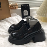 Thick High Heels And Lace Up Small Leather Shoes