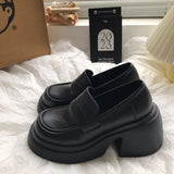 Thick High Heels And Lace Up Small Leather Shoes