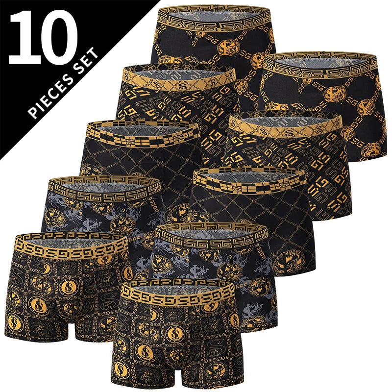 Men's Black Gold Printed Boxer Underwear