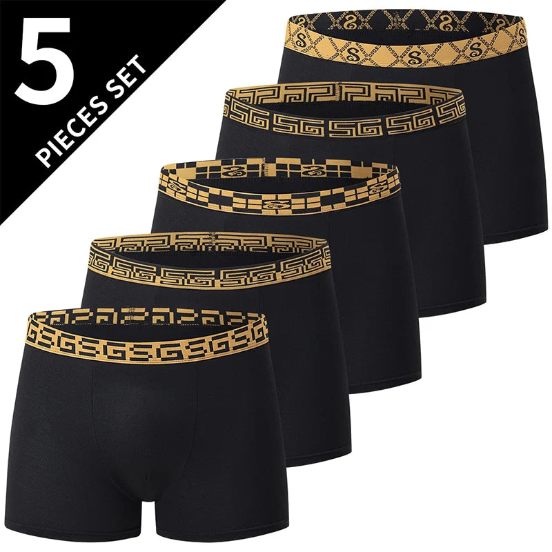 Men's Black Gold Printed Boxer Underwear