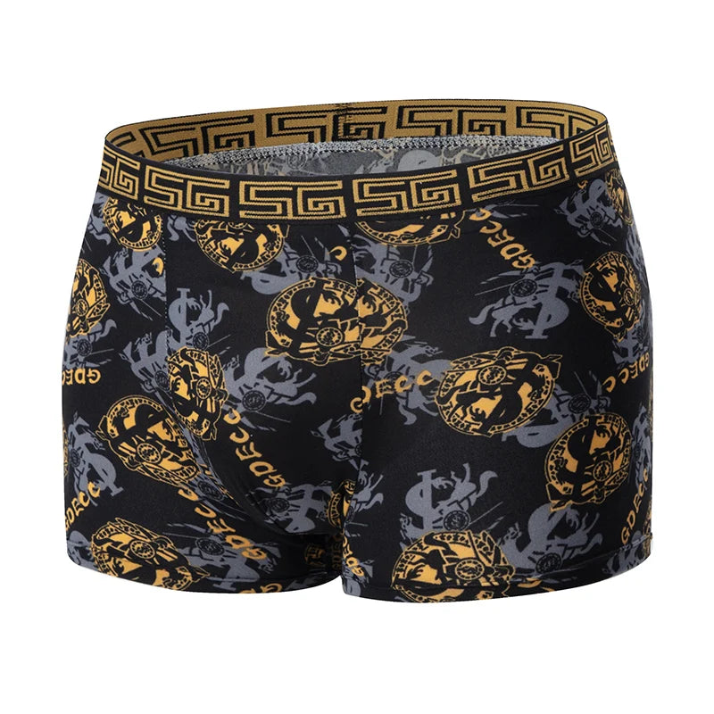 Men's Black Gold Printed Boxer Underwear