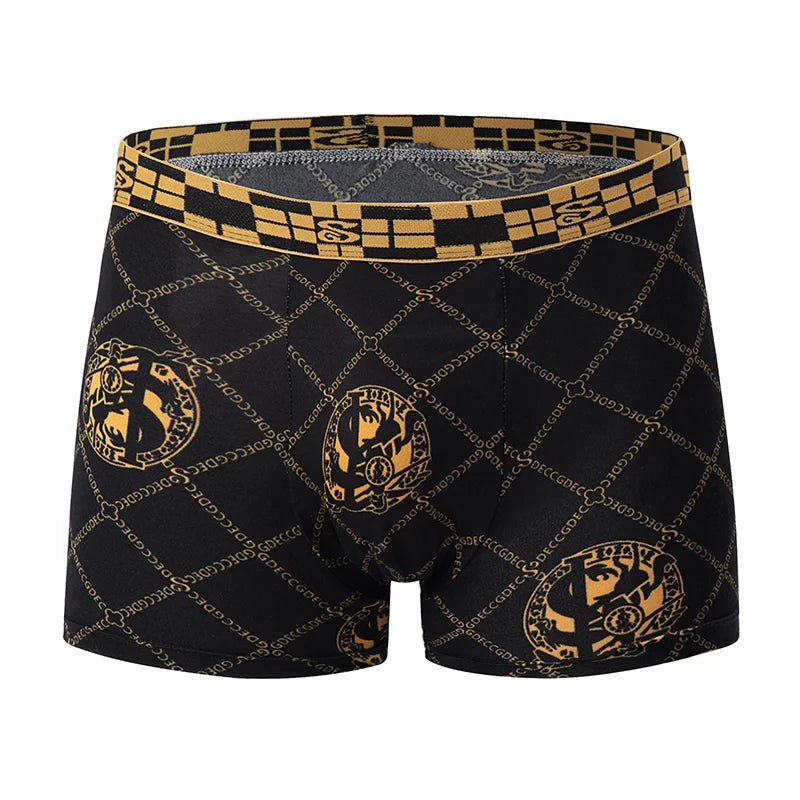 Men's Black Gold Printed Boxer Underwear