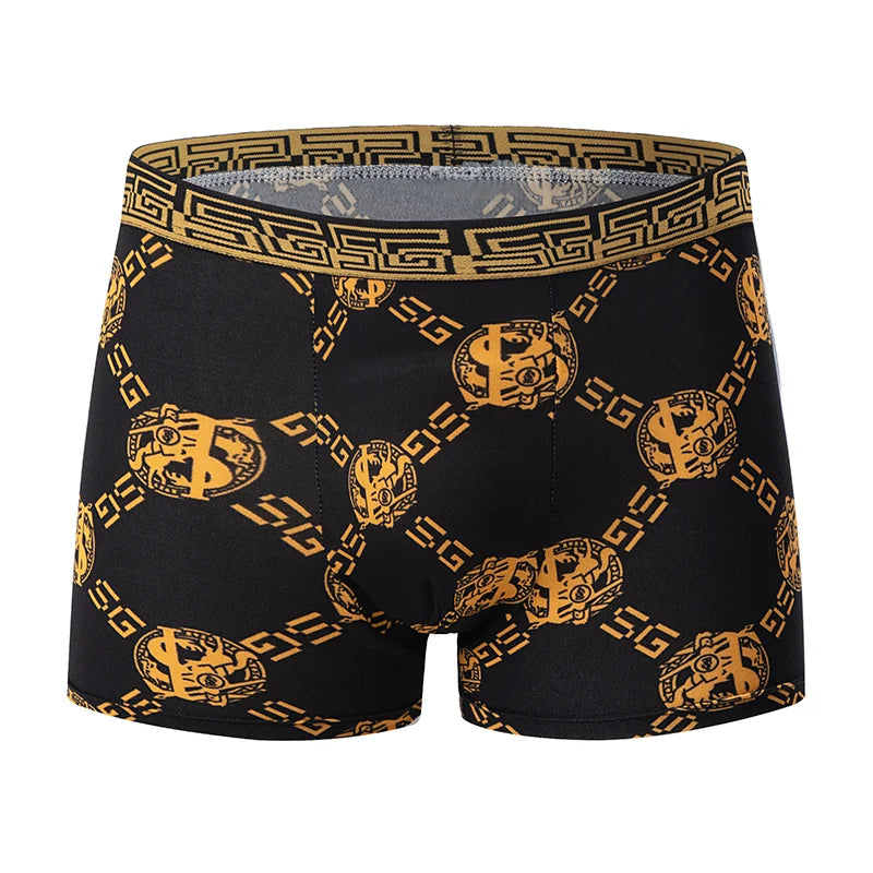 Men's Black Gold Printed Boxer Underwear