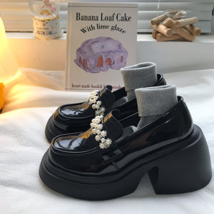 Thick High Heels And Lace Up Small Leather Shoes